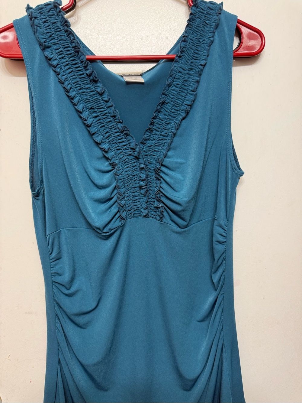 Maurices Teal Ruffled V-Neck Sleeveless Top